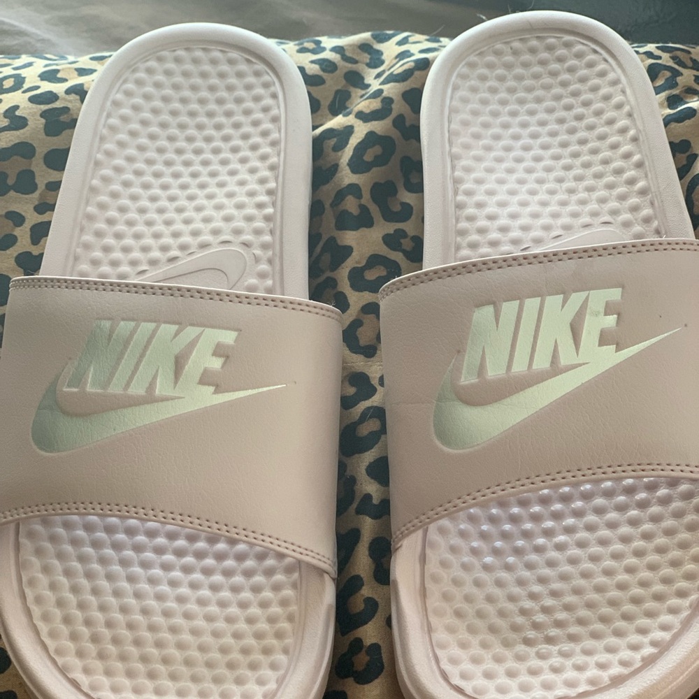 Pink & Silver Nike slides size 9